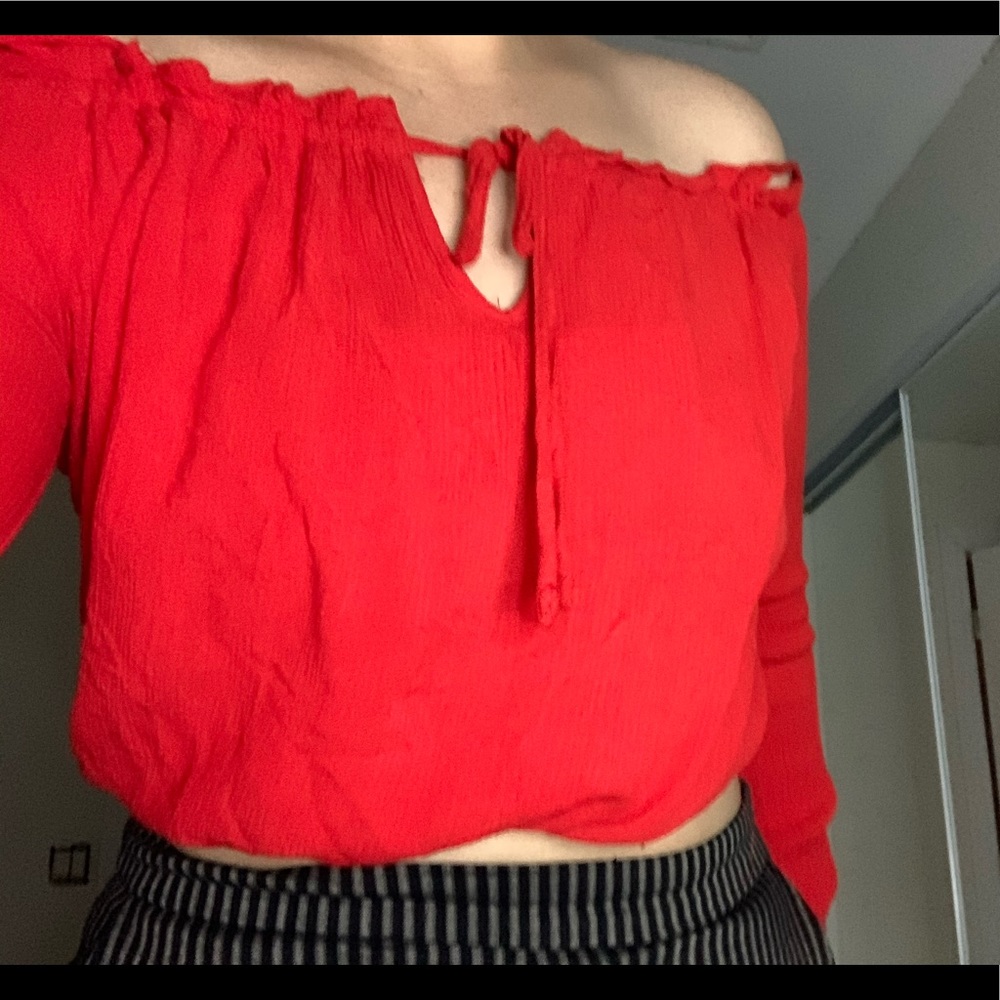 Red off the shoulder blouse